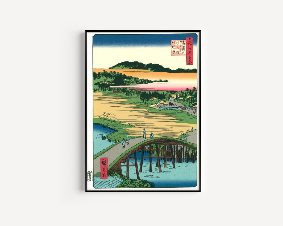 Utagawa Hiroshige — 100 Views of Edo: Takata Sugatami Bridge, Omokage Bridge, Jariba | Japanese Woodblock Print (Ukiyo-e)