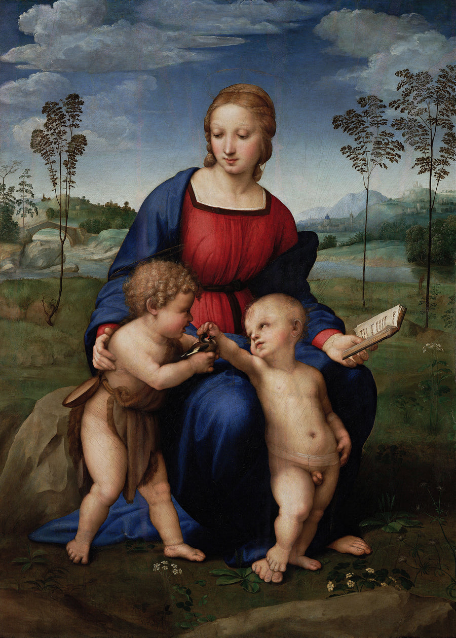 Raphael — Madonna del Cardellino | Fine Art Print shown to scale on a wall above a sofa