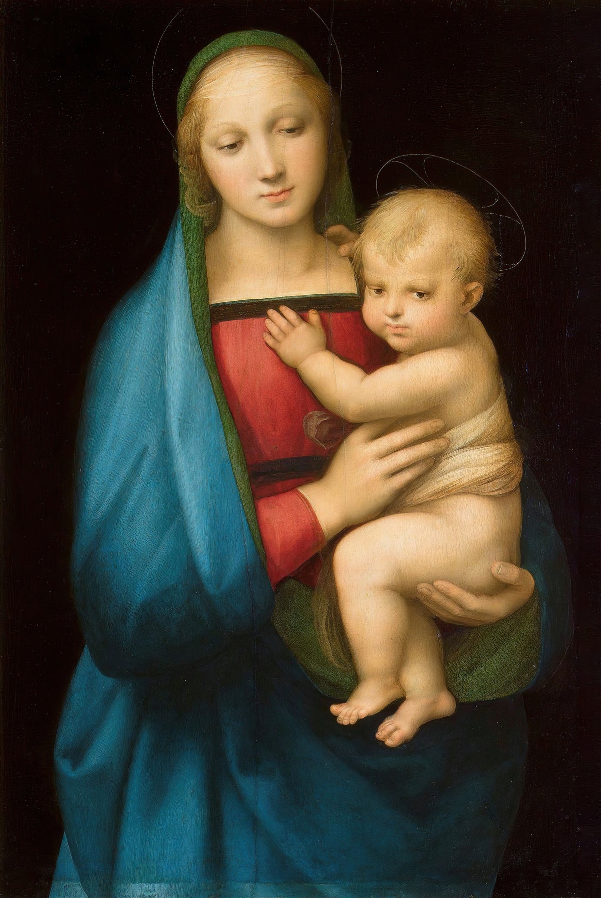 Madonna del Granduca by Raphael — A downcast Virgin holds her Child against a black ground