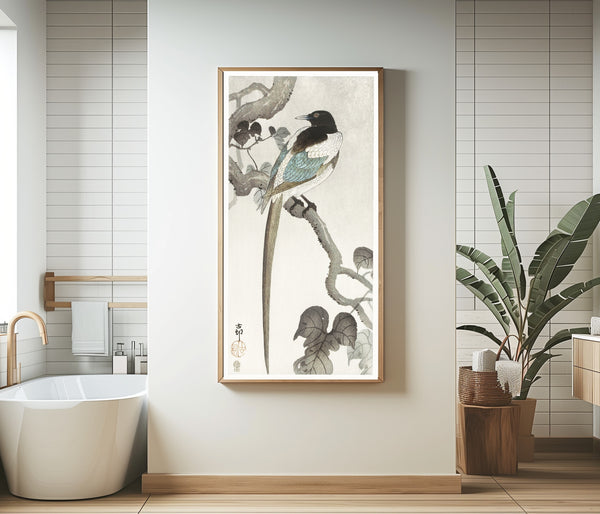 Ohara Koson — Magpie on Tree Branch | Japanese Bird & Flower Woodblock Print