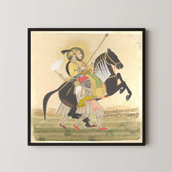 Stipple Master — Maharana Sangram Singh Riding a Prize Stallion | Indian Miniature Painting Print