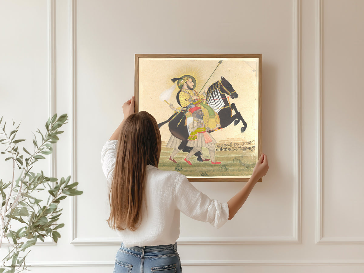 Stipple Master — Maharana Sangram Singh Riding a Prize Stallion | Indian Miniature Painting Print