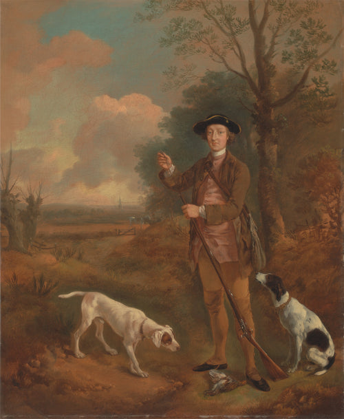 Major John Dade, of Tannington, Suffolk by Thomas Gainsborough — A hunter in a three-cornered hat stands between two pointers