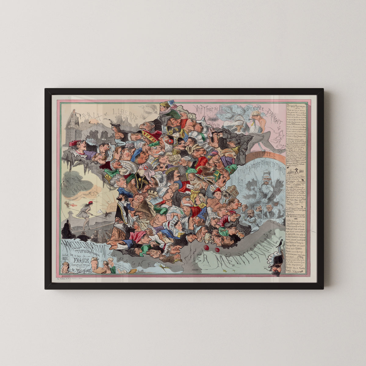 Achille Belloguet — Malédiction topographique sur la carte de France | Satirical Map Print