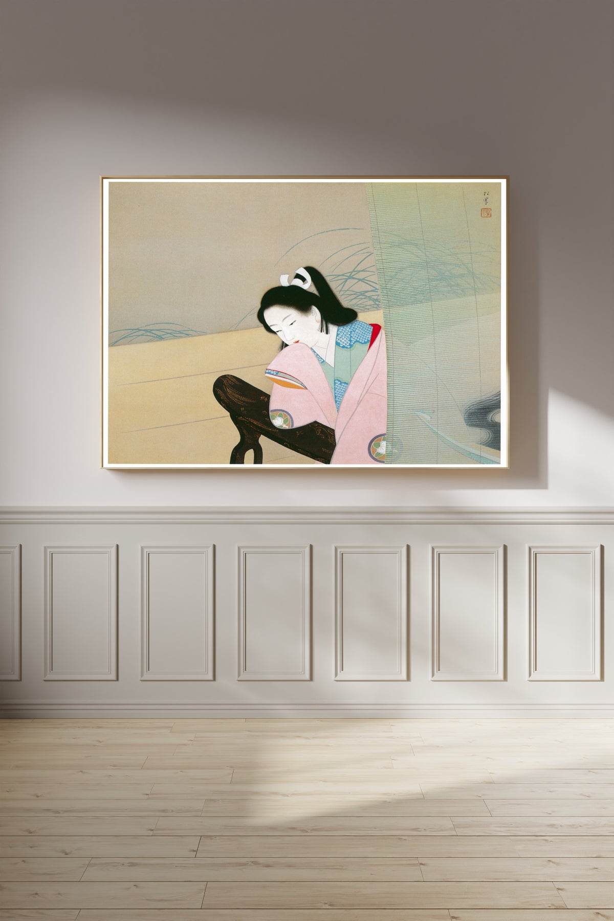 Male Dance (Otoko-mai) by Uemura Shōen — shown framed on a wall