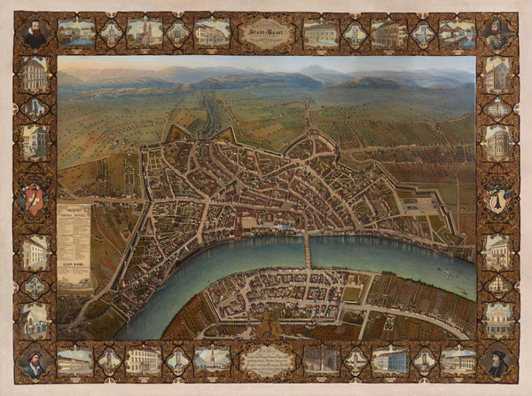 Johann Friedrich Maehly — Malerischer Plan der Stadt Basel | Antique City Plan Print