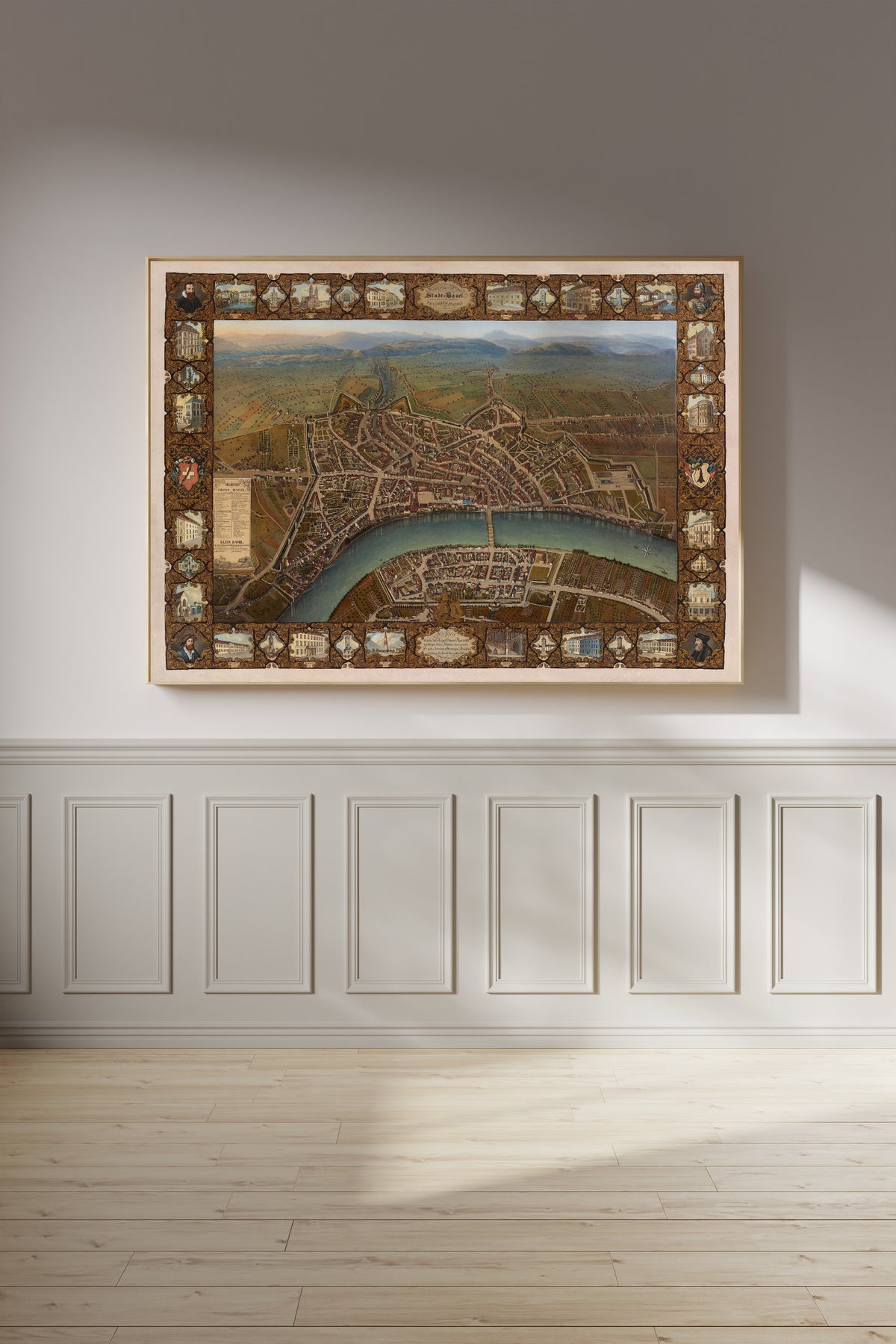 Johann Friedrich Maehly — Malerischer Plan der Stadt Basel | Antique City Plan Print