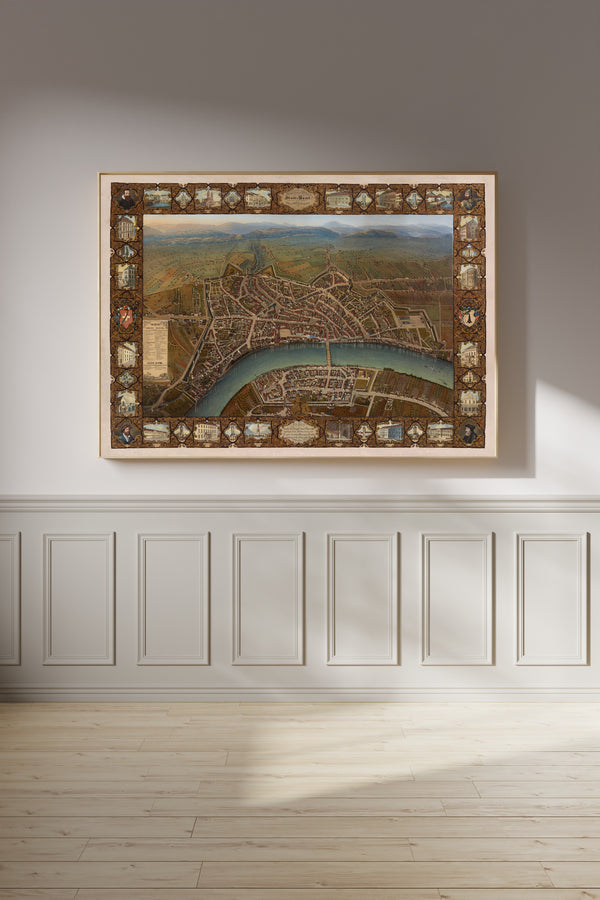 Johann Friedrich Maehly — Malerischer Plan der Stadt Basel | Antique City Plan Print