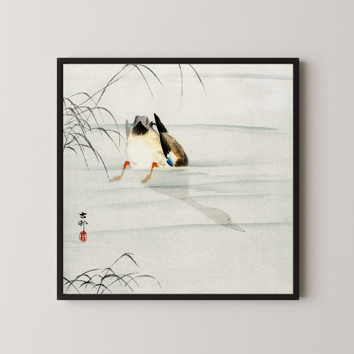 Ohara Koson — Mallard, Head under Water | Japanese Bird & Flower Woodblock Print