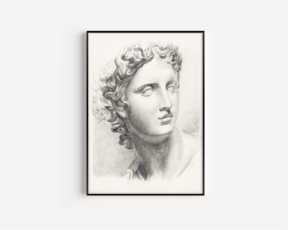 Man's Head by Johannes Tavenraat — in a slim black frame on a plain white wall