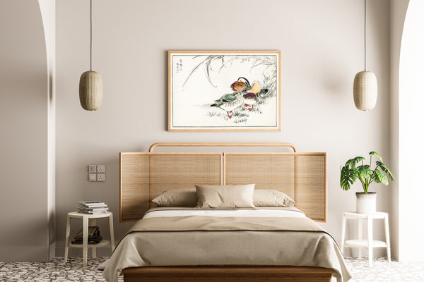 Numata Kashū — Mandarin Duck and Pearl Barley | Japanese Bird & Flower Woodblock Print