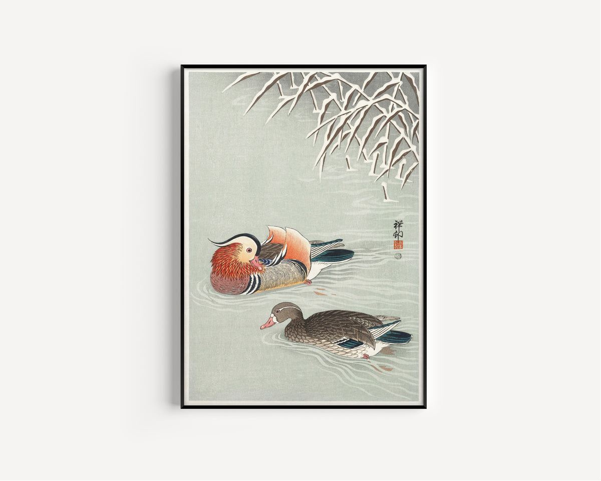 Ohara Koson — Mandarin Ducks | Japanese Bird & Flower Woodblock Print