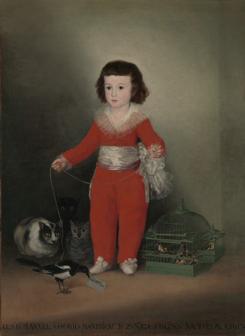 Manuel Osorio Manrique de Zuñiga (1784–1792) by Francisco de Goya — A small boy in red holds a magpie on a string as three cats watch