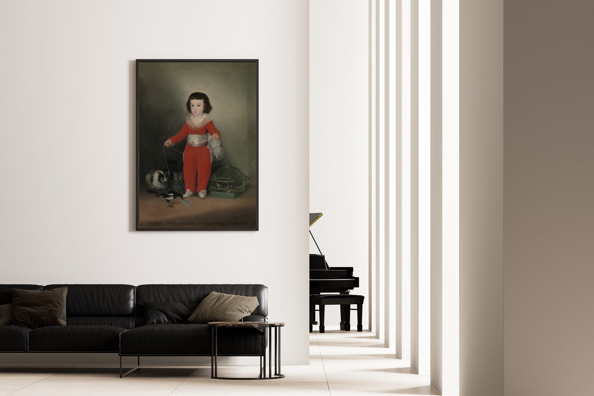 Framed art print of Manuel Osorio Manrique de Zuñiga (1784–1792) by Francisco de Goya, on the wall of a minimal living room