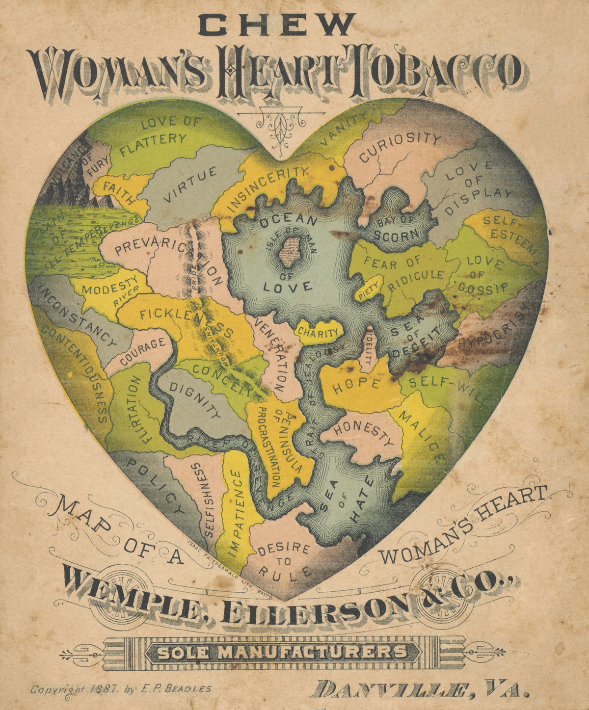 E.P. Beadles — Map of a Woman's Heart | Antique Allegorical Map Print