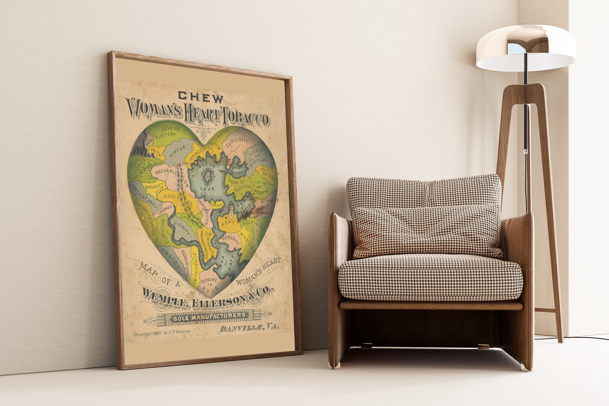 E.P. Beadles — Map of a Woman's Heart | Antique Allegorical Map Print