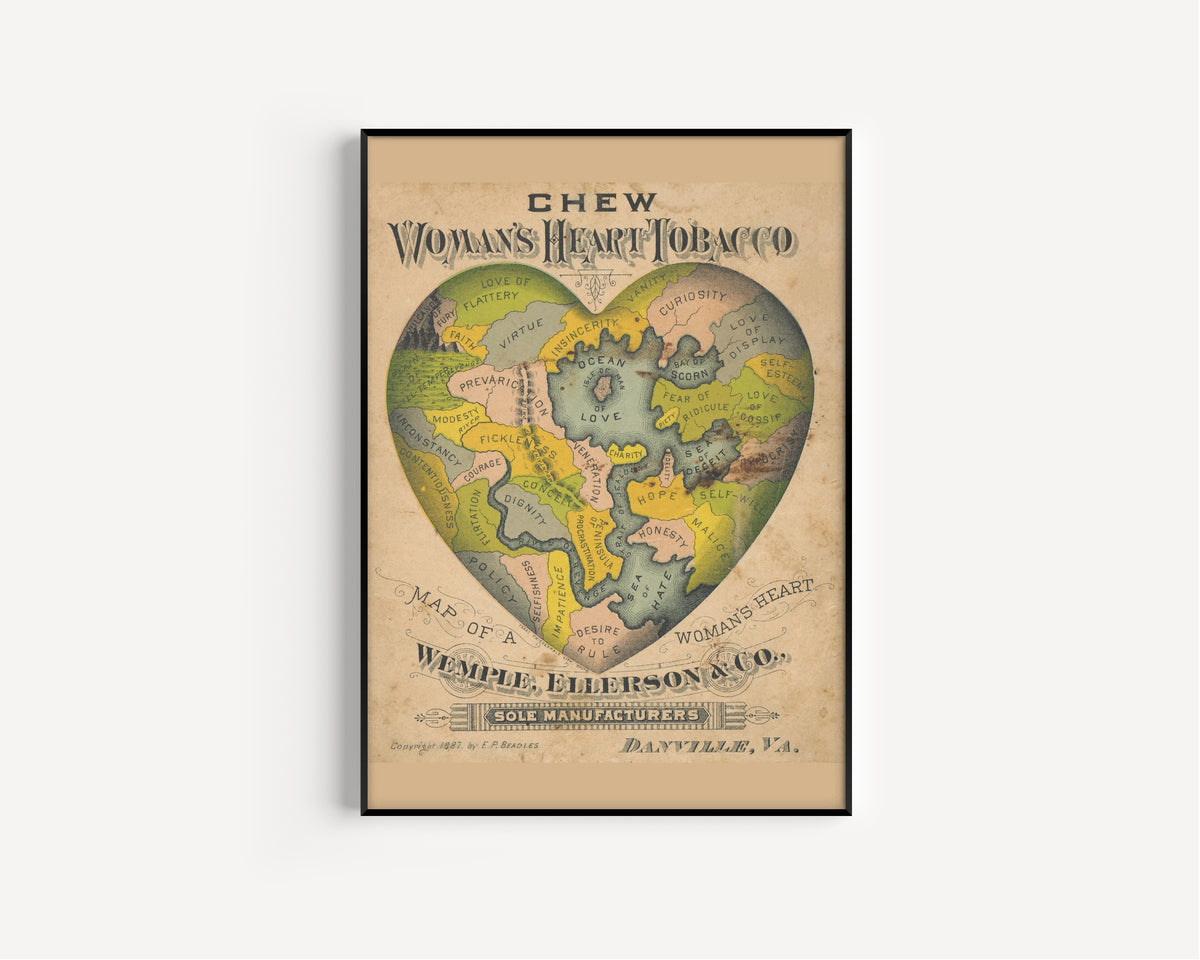 E.P. Beadles — Map of a Woman's Heart | Antique Allegorical Map Print