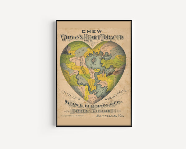 E.P. Beadles — Map of a Woman's Heart | Antique Allegorical Map Print
