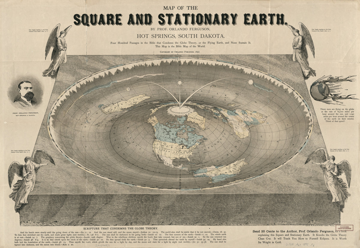 Orlando Ferguson — Map of the Square and Stationary Earth | Antique Flat Earth Map Print