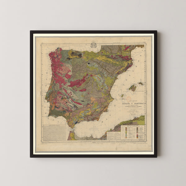 Federico de Botella y de Hornos — Mapa geológico de España y Portugal | Hand-Coloured Lithograph Print