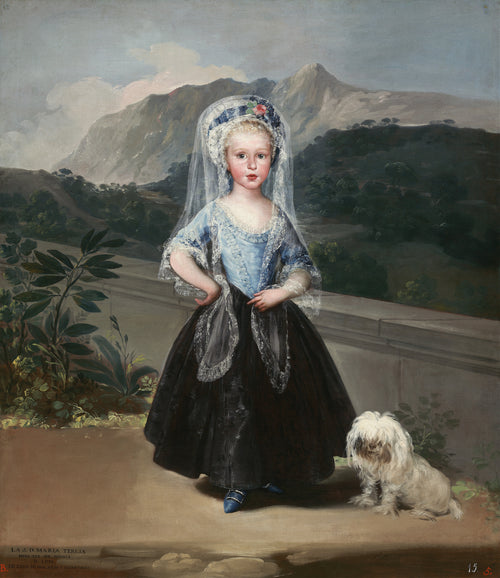 María Teresa de Borbón y Vallabriga, later Condesa de Chinchón by Francisco de Goya — A small girl in a lace mantilla stands on a terrace beside her dog