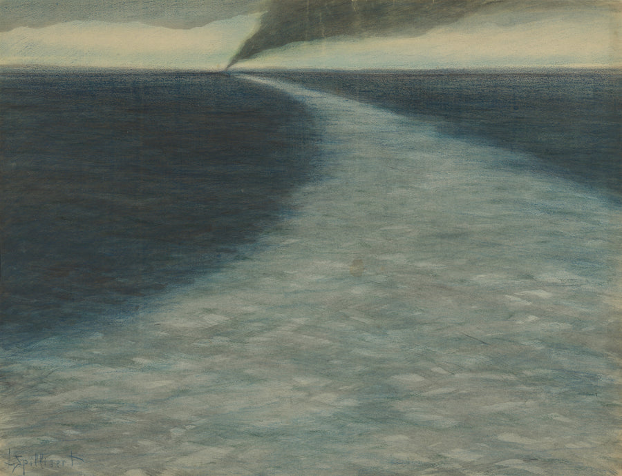 Léon Spilliaert — Marine met kielzog | Symbolist Seascape Print shown to scale on a wall above a sofa