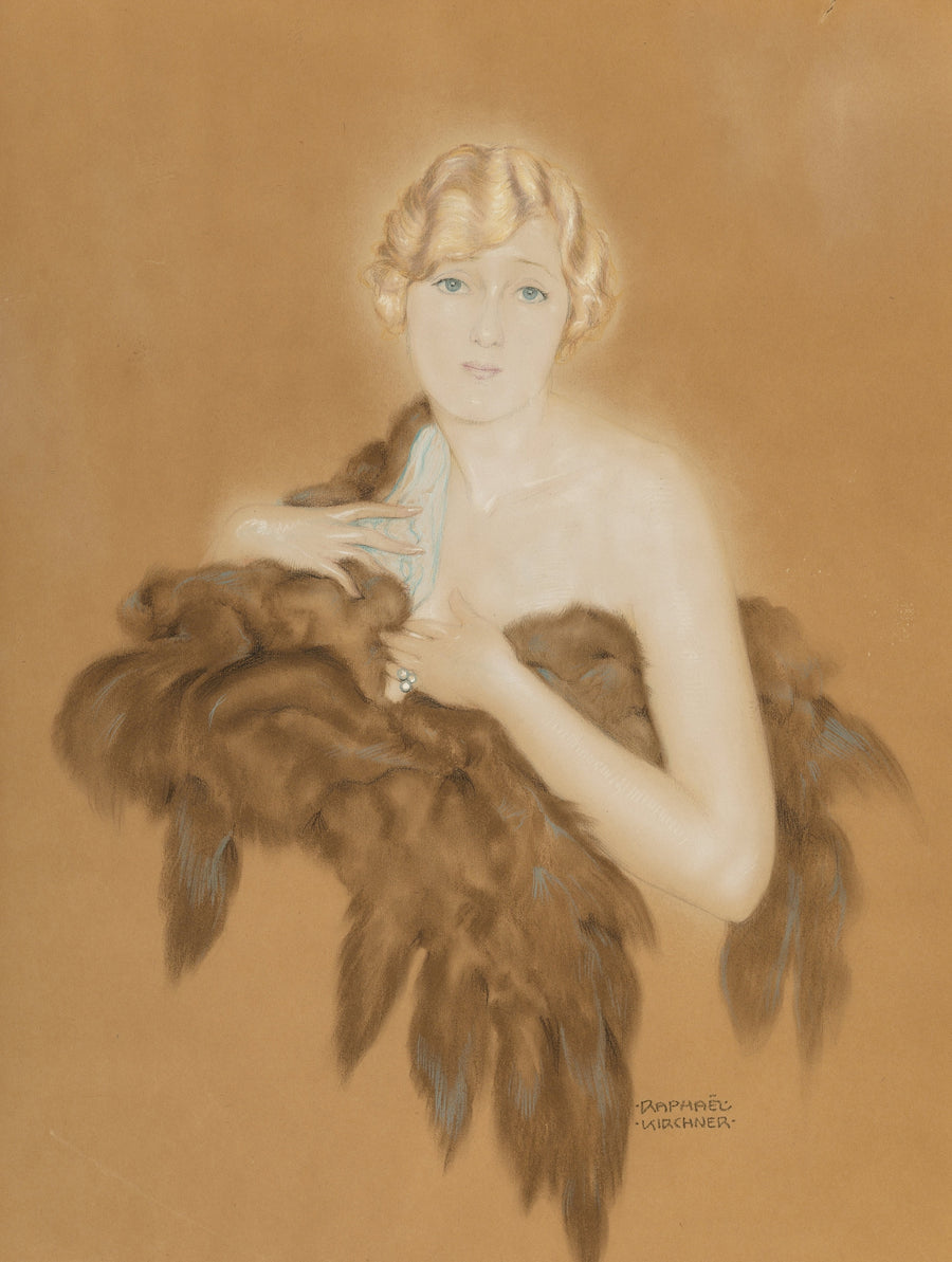 Raphael Kirchner — Marion Davis | Art Print shown to scale on a wall above a sofa