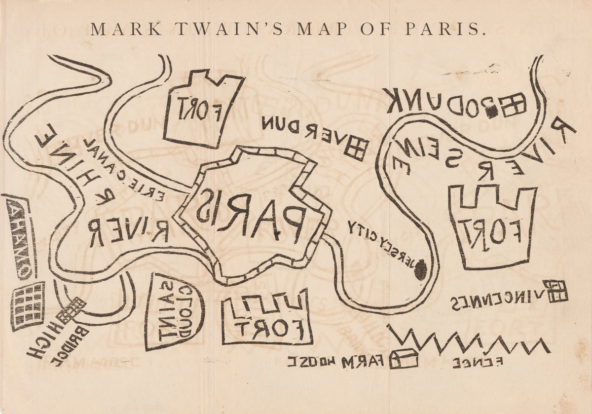 Mark Twain — Mark Twain's Map of Paris | Satirical Map Print