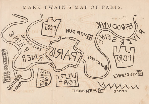 Mark Twain — Mark Twain's Map of Paris | Satirical Map Print