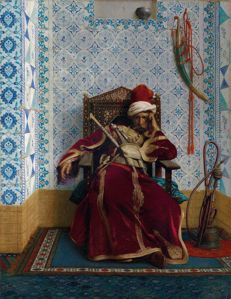 Jean-Léon Gérôme — Markos Botsaris | Art Print shown to scale on a wall above a sofa