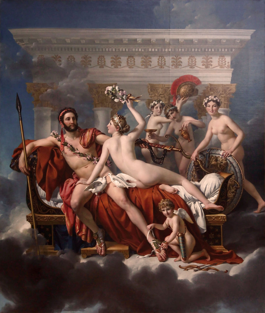 Jacques-Louis David — Mars Being Disarmed by Venus | Fine Art Print shown to scale on a wall above a sofa