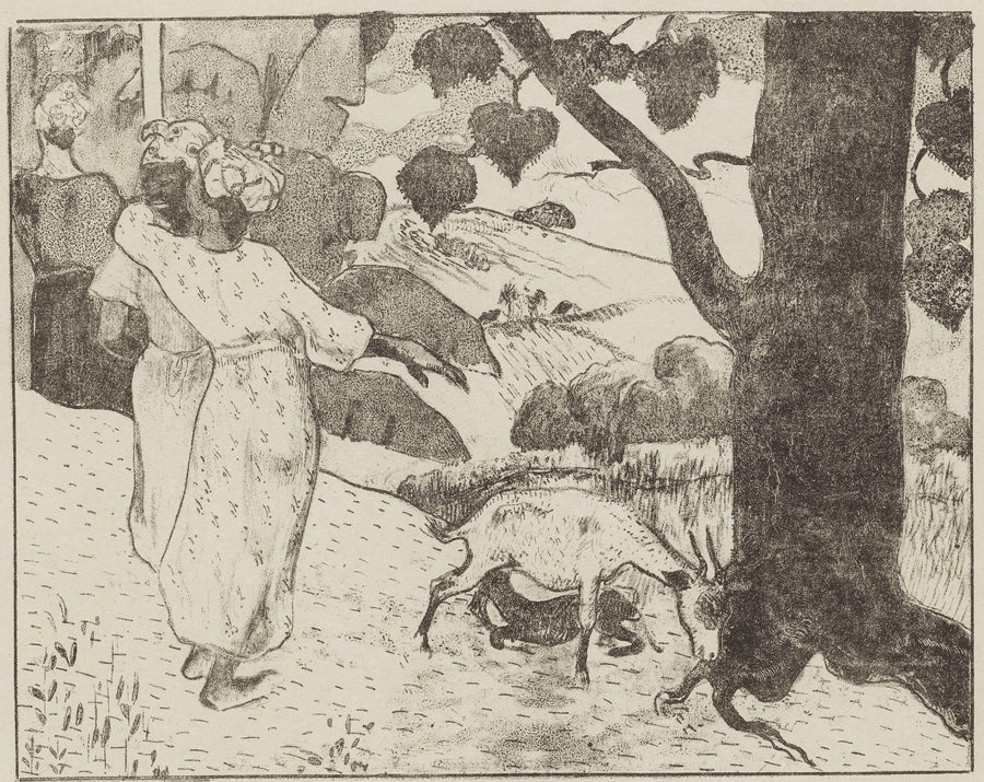 Paul Gauguin — Martinique Pastorals (Pastorales Martinique) | Lithograph Print shown to scale on a wall above a sofa