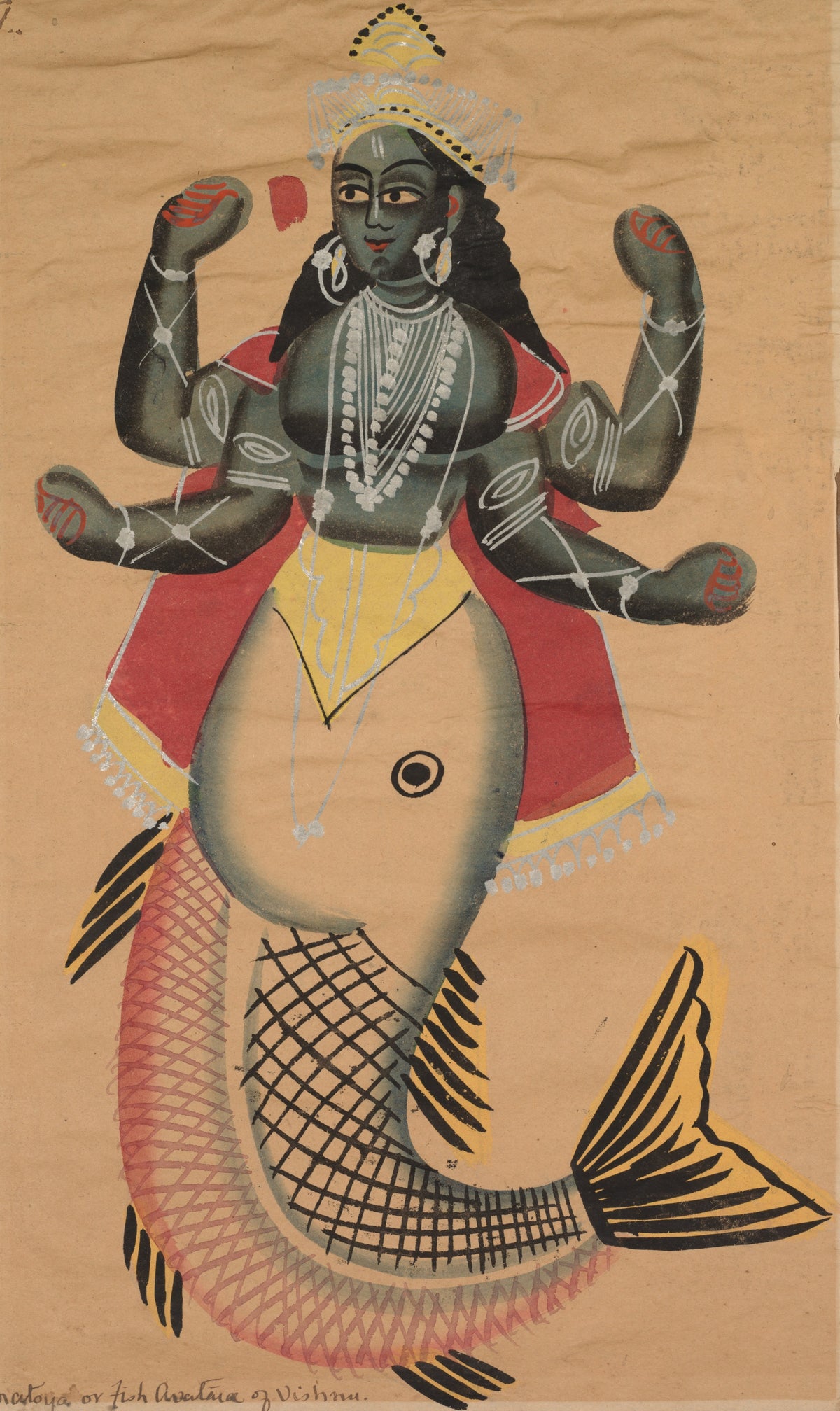 Kalighat painter — Matsya, Fish Avatara of Vishnu | Kalighat Painting Print