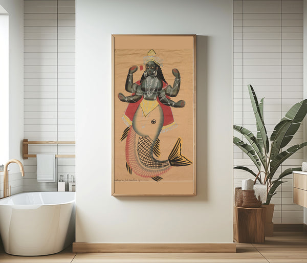 Kalighat painter — Matsya, Fish Avatara of Vishnu | Kalighat Painting Print