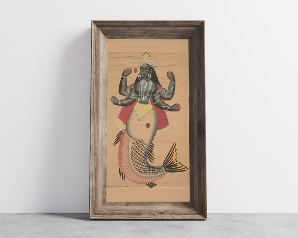 Kalighat painter — Matsya, Fish Avatara of Vishnu | Kalighat Painting Print