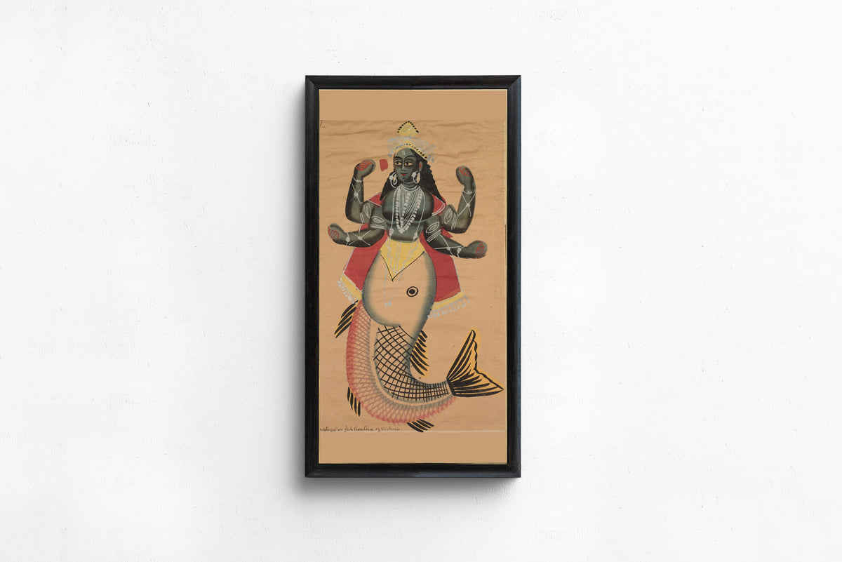 Kalighat painter — Matsya, Fish Avatara of Vishnu | Kalighat Painting Print