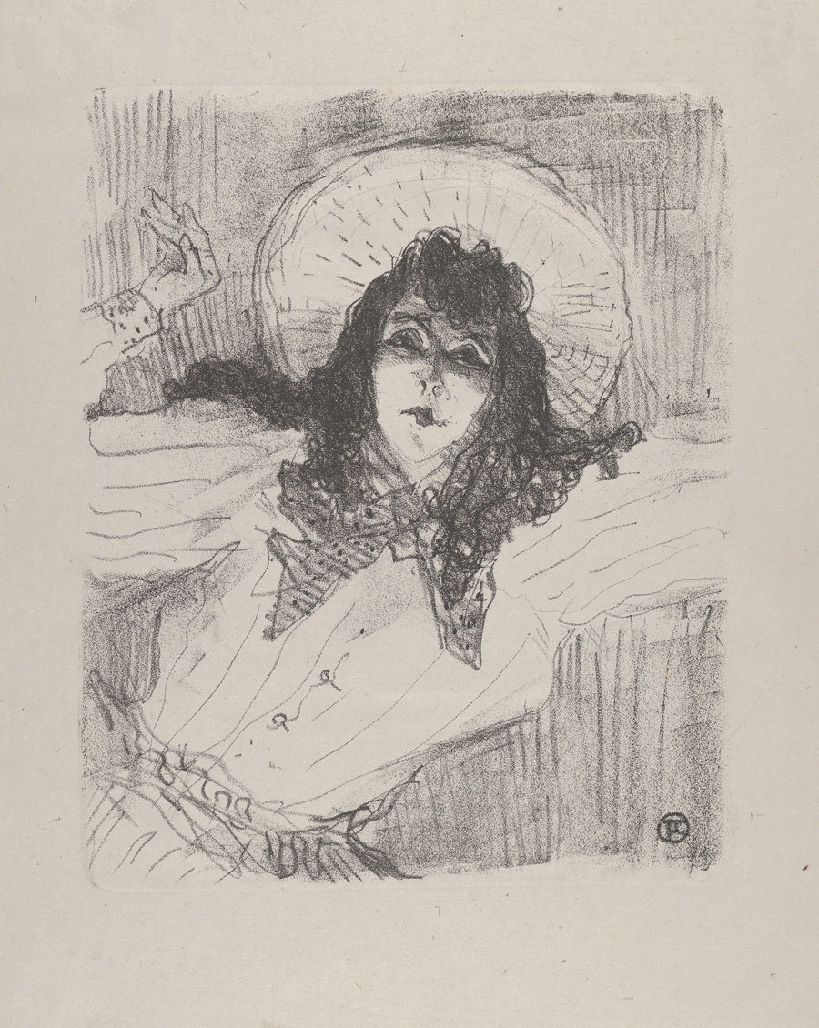 Henri de Toulouse-Lautrec — May Belfort (Bust Portrait) | Lithograph Print shown to scale on a wall above a sofa
