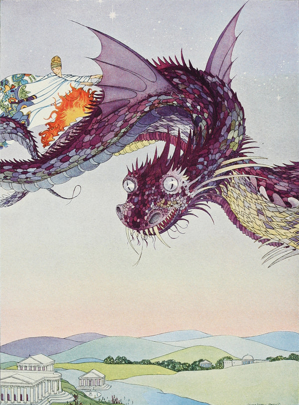 Virginia Frances Sterrett — Medea: She whipped up the snakes and ascended high over the city | Fairy Tale Illustration Print