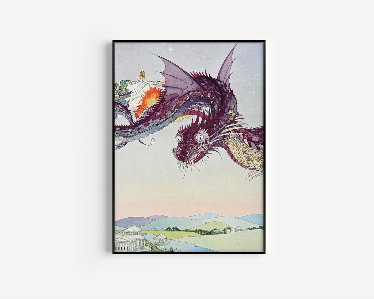 Virginia Frances Sterrett — Medea: She whipped up the snakes and ascended high over the city | Fairy Tale Illustration Print