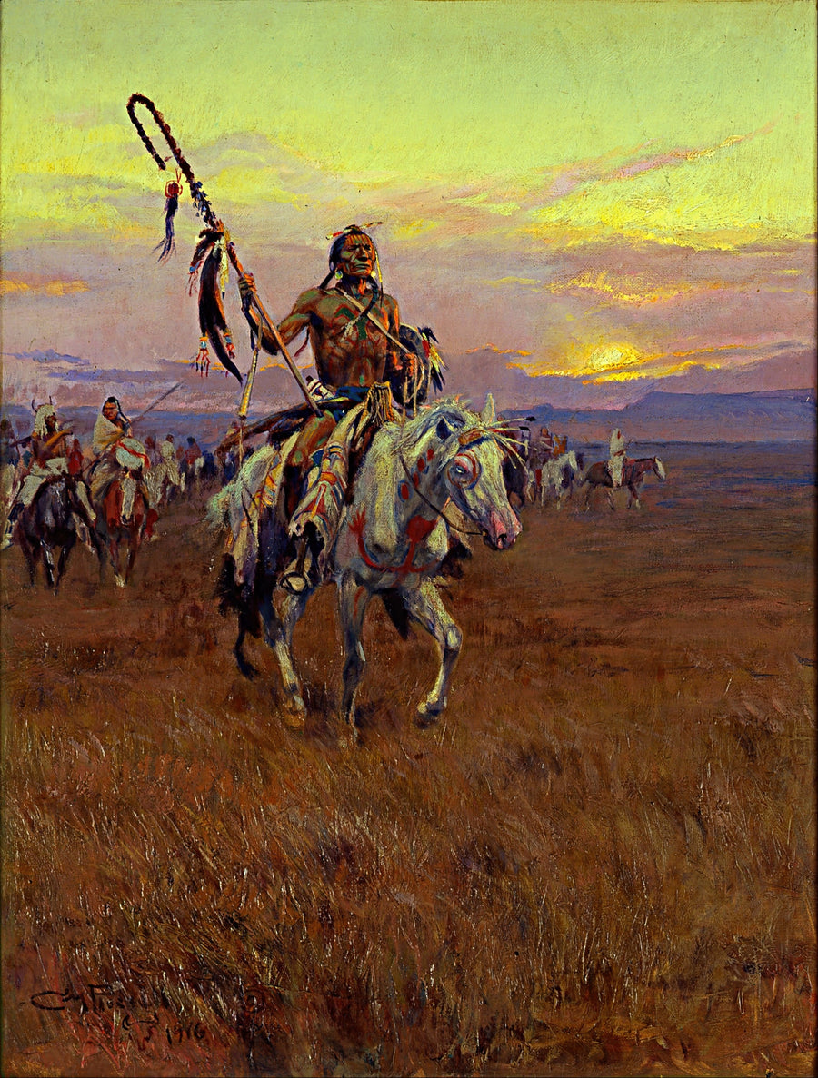 Charles M. Russell — Medicine Man | Western Art Print shown to scale on a wall above a sofa