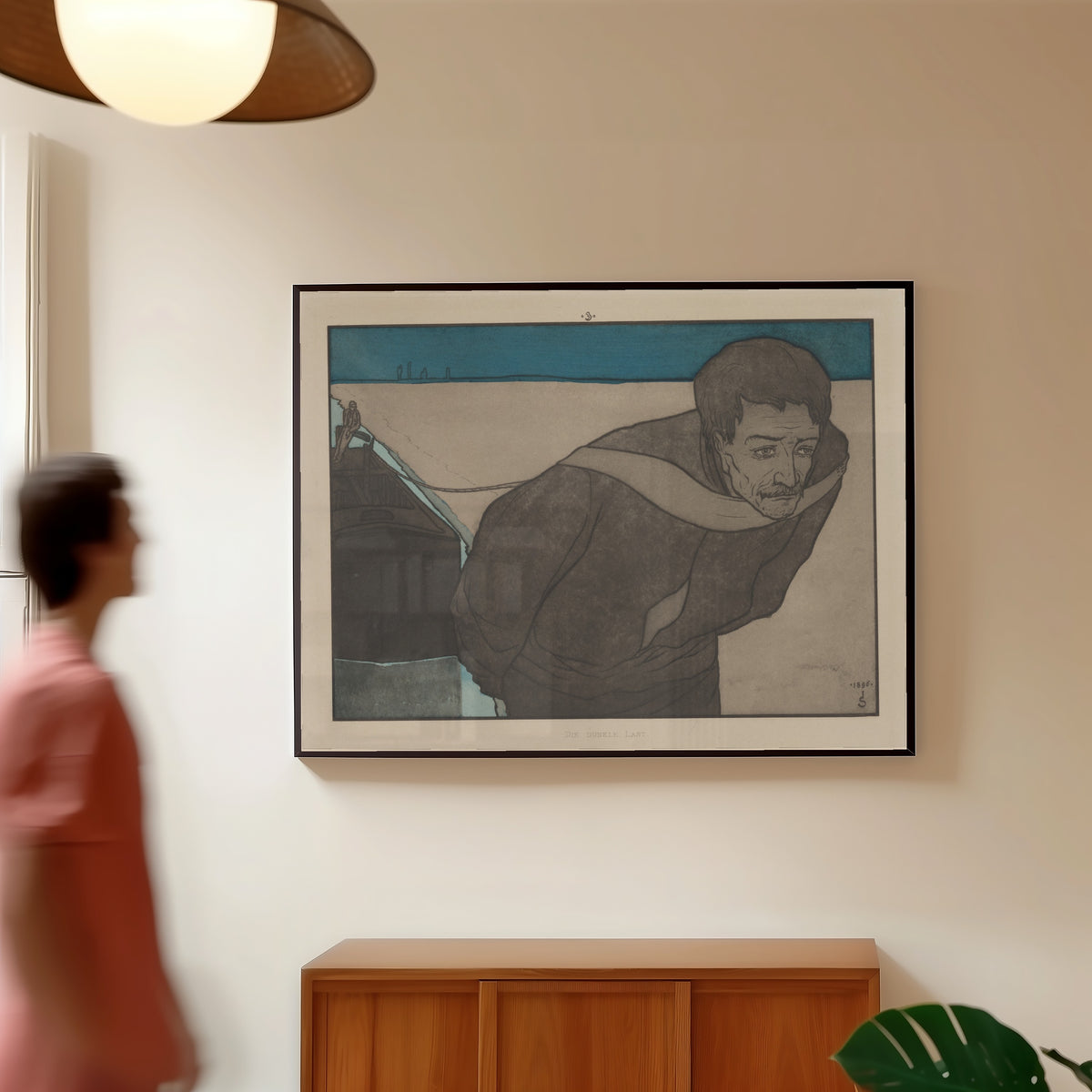 Framed art print of Meine Harmonie: Plate 7 by Joseph Sattler, in a slim black frame on a warm wall in a sunlit room