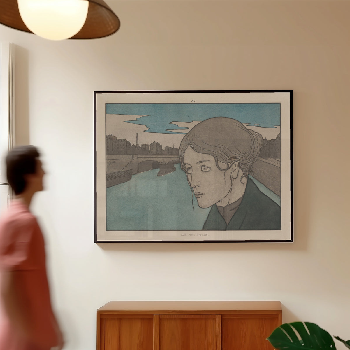 Framed art print of Meine Harmonie: Plate 8 by Joseph Sattler, in a slim black frame on a warm wall in a sunlit room