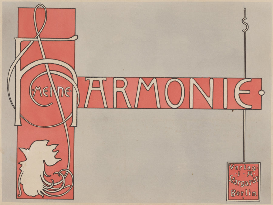 Joseph Sattler — Meine Harmonie: Title Page | Art Nouveau Print shown to scale on a wall above a sofa