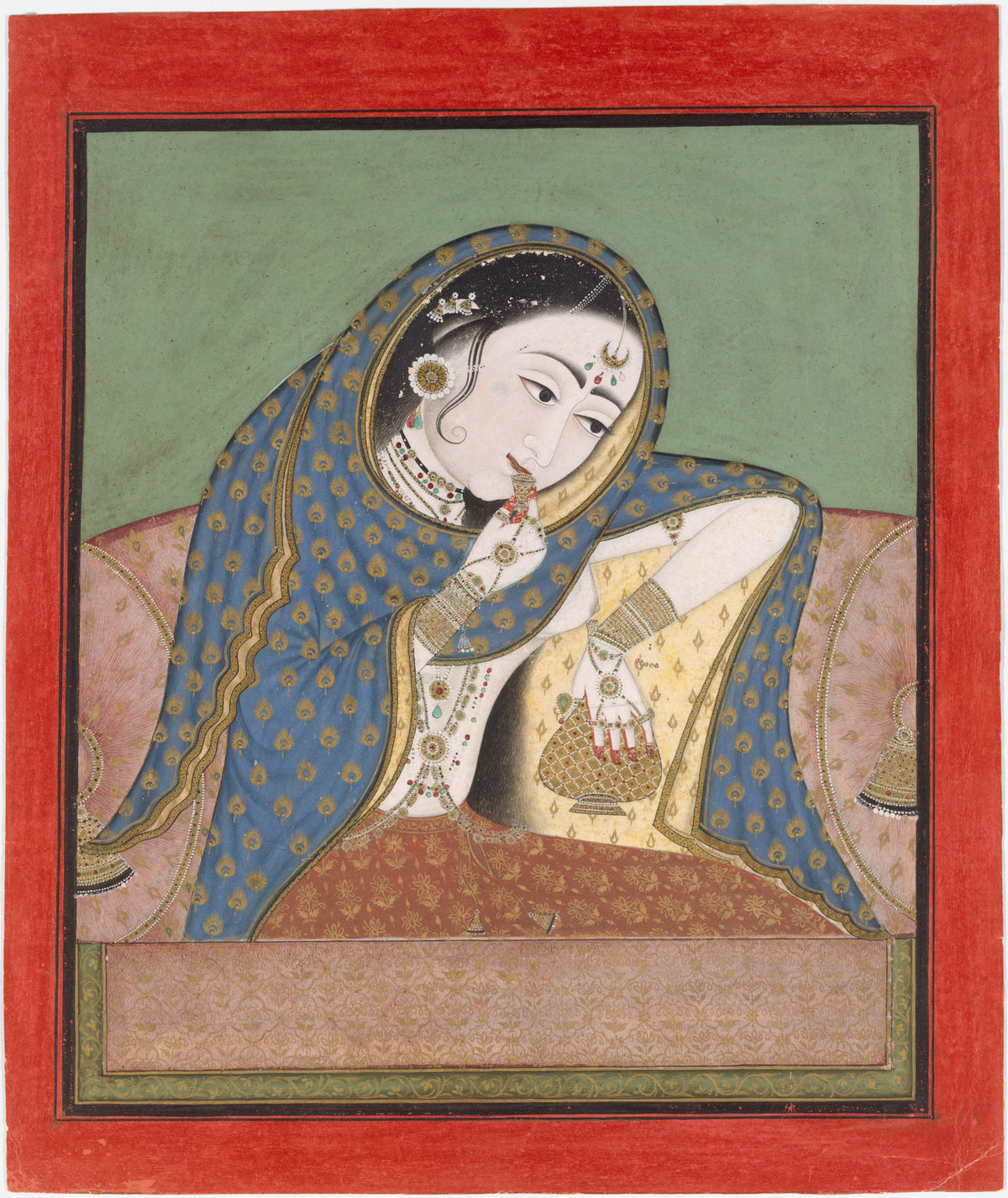 Bundi or Kota school — Melancholy Courtesan | Indian Miniature Painting Print