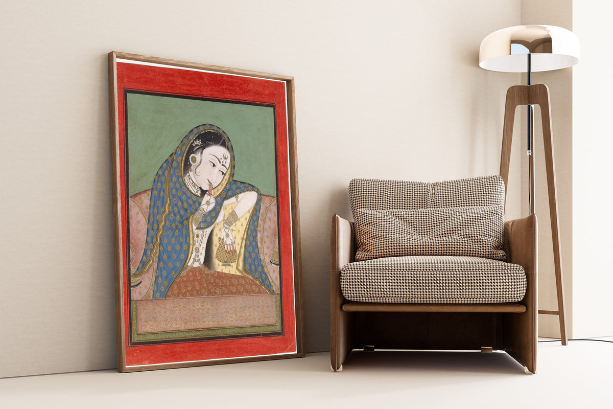 Bundi or Kota school — Melancholy Courtesan | Indian Miniature Painting Print