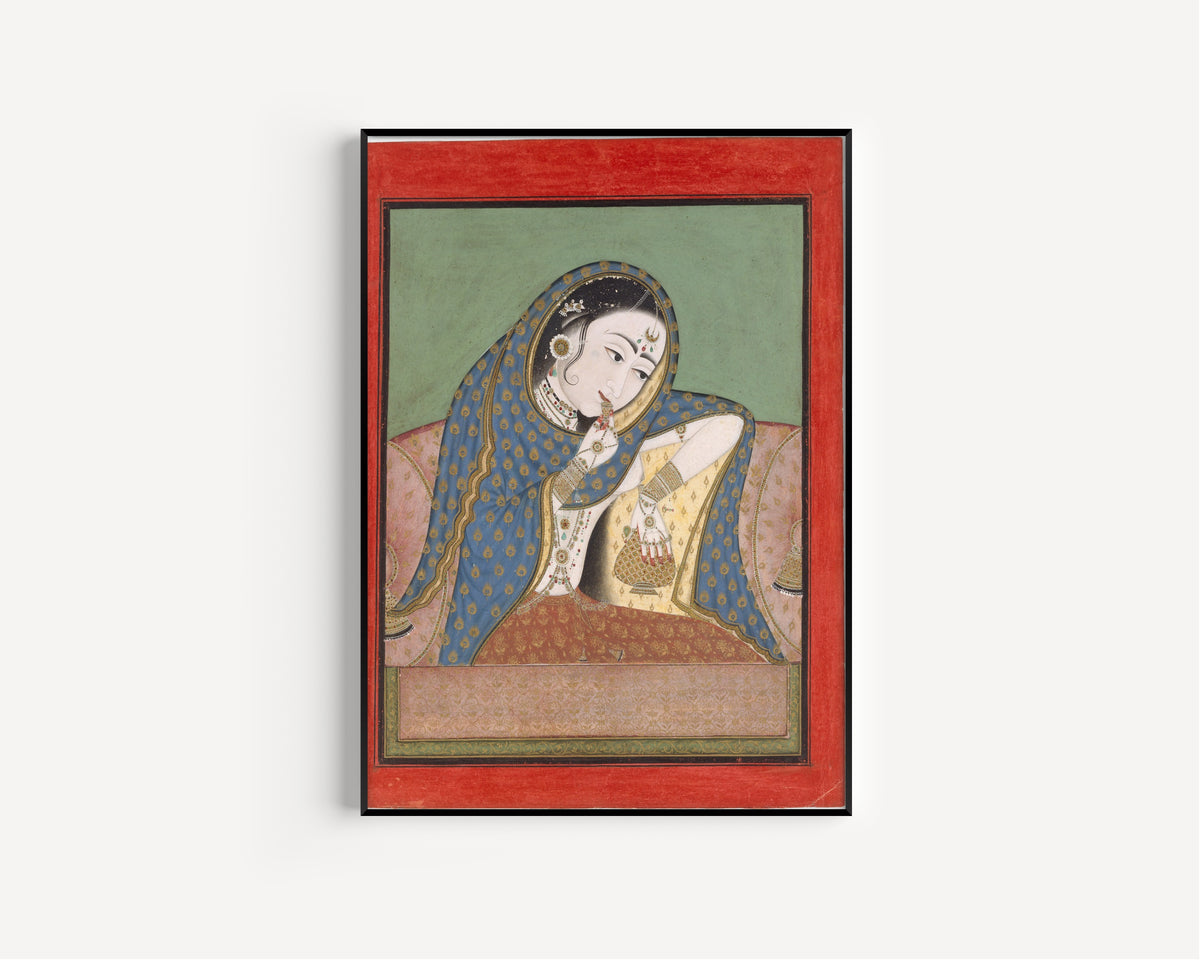 Bundi or Kota school — Melancholy Courtesan | Indian Miniature Painting Print