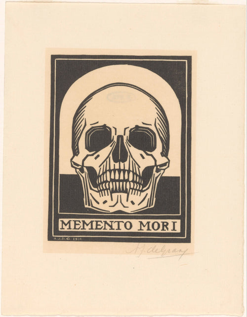 Memento Mori by Julie de Graag — A skull stares straight out above its own lettered warning
