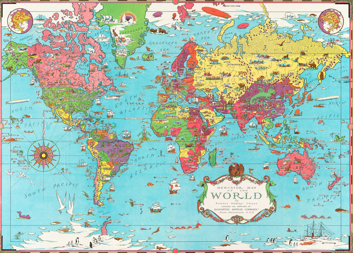 Ernest Dudley Chase — Mercator Map of the World | Vintage Pictorial Map Print