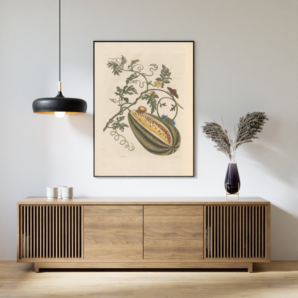 Maria Sibylla Merian — Metamorphosis of the Insects of Surinam, Plate 15: Watermelon, Moth and Caterpillar | Natural History Print