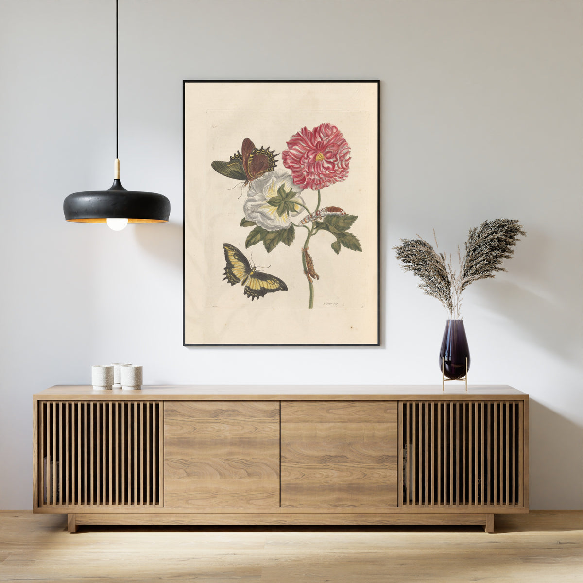 Maria Sibylla Merian — Metamorphosis of the Insects of Surinam, Plate 31: Hibiscus with Swallowtail Butterflies | Natural History Print